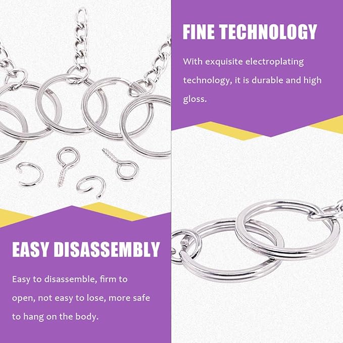 Swpeet 450 Pcs 1 Inch 25mm Sliver Flat Key Chain Rings Kit, Including Split Keychain Rings with Chain and Jump Ring with Screw Eye Pins for Jewelry Making