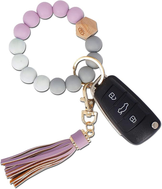BIHRTC Key Ring Bracelet Car Keychain Holder Wristlet Silicone Women Beaded Bangle Chains