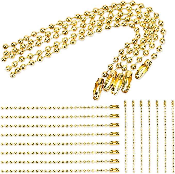 100Pcs Ball Beads, 4inch Gold Beads 2.4mm with Ball Connector Clasp Keychain Rings Metal Rings for Crafts Dog Tag Chain