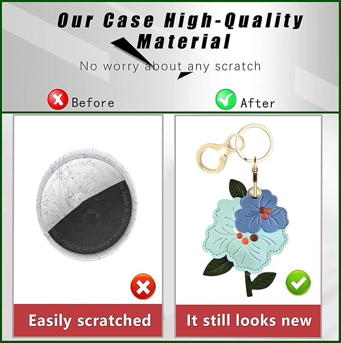 Leather Keychain Holder Case Compatible with AirTag,Cute Protective Apple Air Tag Cover with Keychain Ring,Anti-Scratch Finder GPS Tracker Case for Wallet Keys,bag,pets(Blue Peach Blossom)