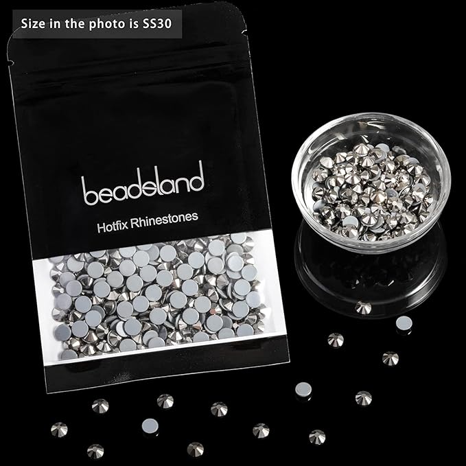 Beadsland Hotfix Rhinestones, 1440pcs Flatback Crystal Rhinestones for Crafts Clothes DIY Decoration,Hematite, SS12, 3.0-3.2mm