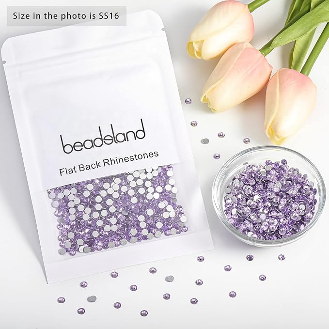 Beadsland Flat Back Crystal Rhinestones Round Gems for Nail Art and Craft Glue Fix, Violet, 3.8-4.0mm, SS16/1440pcs