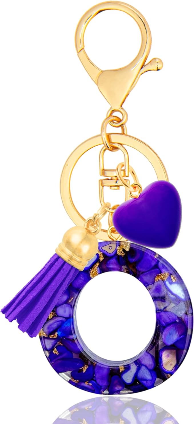 Initial Keychains for Women with Cute Heart Resin - Alphabet Letter Keychain for Bag, Backpacks, Purse or Car key