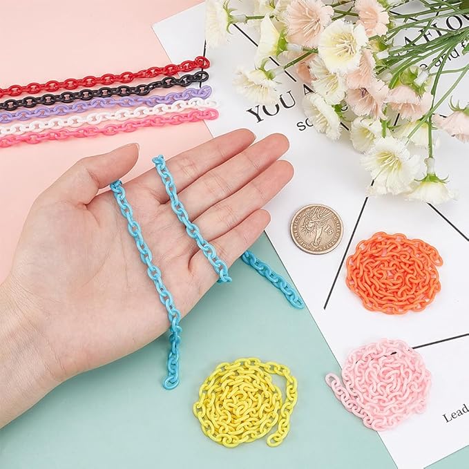 SUNNYCLUE Colorful Jewelry Chain Plastic Chains Links ABS Acrylic Cable Curb Chain Bird Toys Chains for Jewelry Making Chain