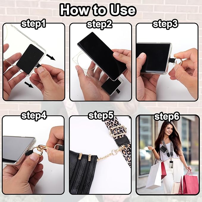 XANGNIER Clip and Go Strap for Phone with Wallet Crossbody,Phone Strap with Zippered Wallet, Adjustable Anti Theft Cellphone Lanyard for Women, Cellphone Chain Accessories,Leopard