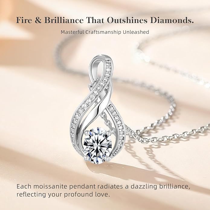 KRZ Moissanite Infinity Women Necklace, 925 Sterling Silver with White Gold Plated Christmas Valentines Mothers Day for Her, Anniversary Birthday Jewelry Gifts for Wife Girlfriend