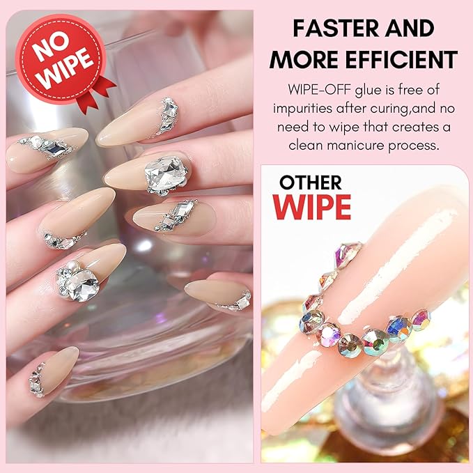 Makartt No Wipe Rhinestone Glue for Nails, 30G Super Strong Nail Charm Glue Bling Gel for 3D Decorations Nail Art Gems Jewelry Diamond for Nail Techs Supplies Beginners, Nail Lamp Required