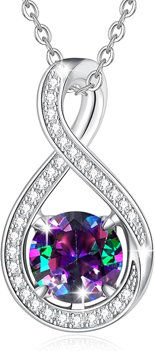 FANCIME Birthstone Necklaces for Women Fine Jewelry Sterling Silver Infinity Pendant Anniversary Birthday Gifts for Her Women Wife Mom Lady Daughter, Chain 16"+2" Extend