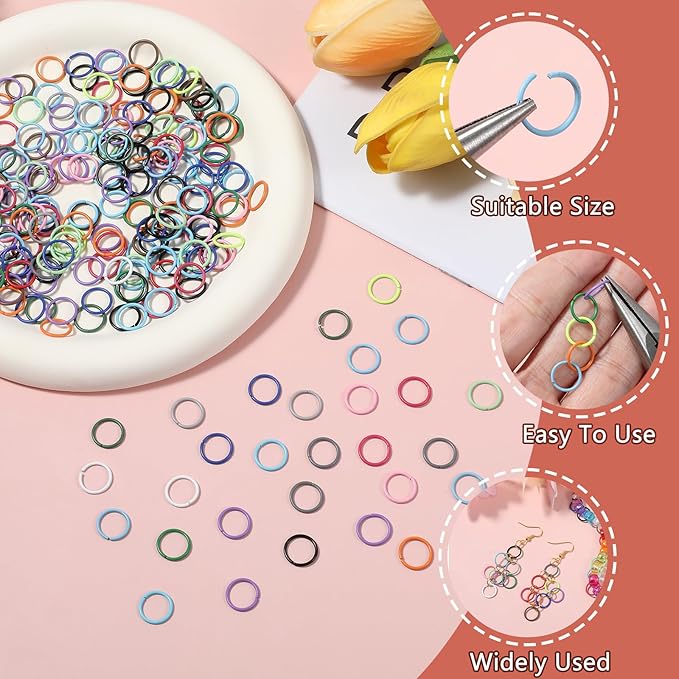 300 Pcs Colored Jump Rings 10mm Iron Metal Jump Rings Close O Ring Connectors Jewelry DIY Findings for Jewelry Keychain Choker Earring Necklaces Bracelet Making