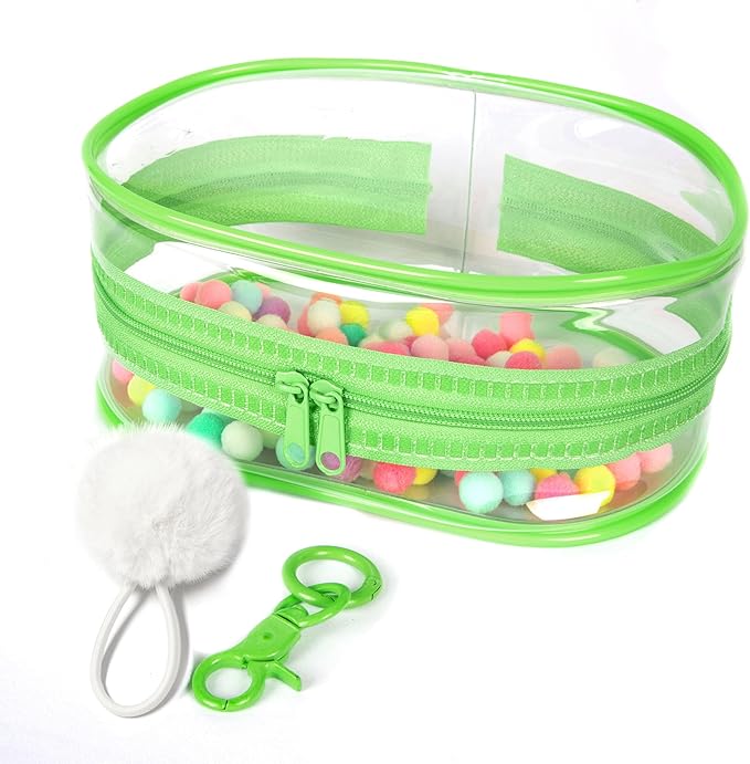 CHICHO Clear Figure Display Bag with White Hairball Keychain, Portable Doll Storage Bag Hanging Blind Box Organizer Zipper Closure