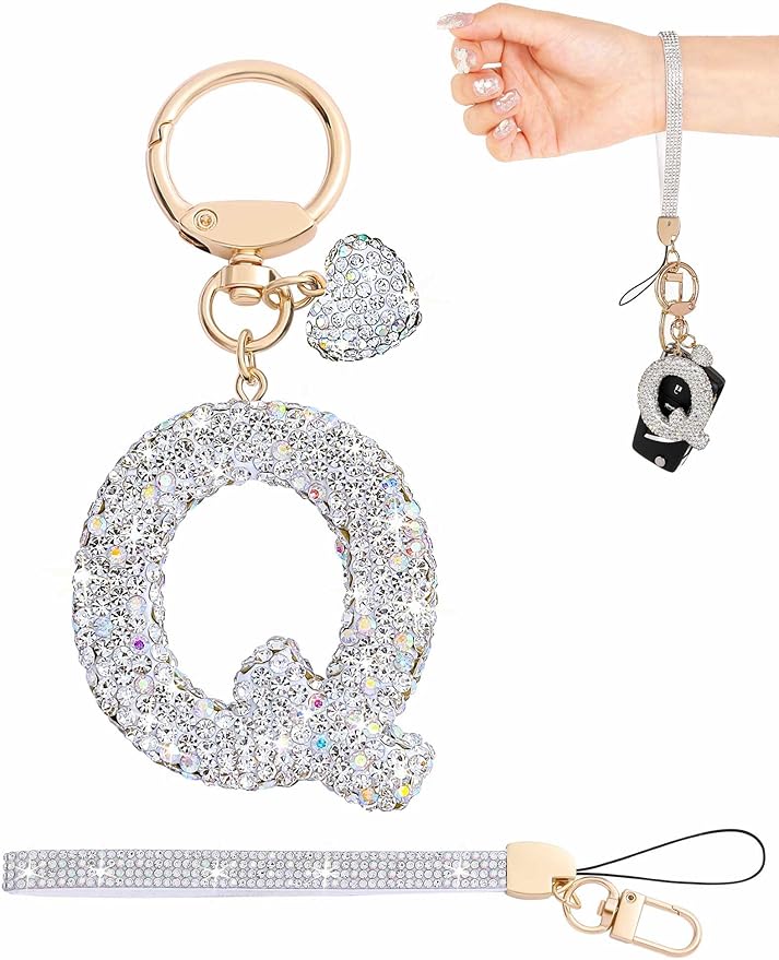 Initial Keychain for Women Girls,Bling Letter Key chain Initial with Heart,Pink Keychain Charms for Backpack Handbag