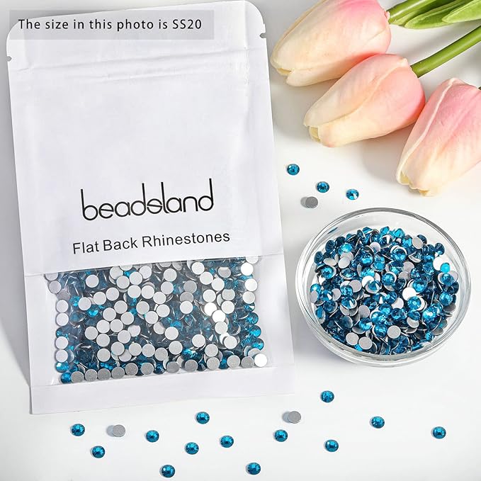 beadsland Flat Back Crystal Rhinestones Round Gems, Indicolite (4.6-4.8mm) SS20/1440pcs