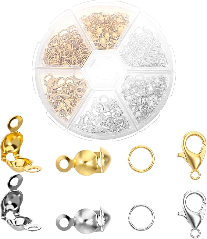 Gold Silver Jewelry Making, 460PCS Zinc Alloy Jump Rings, Lobster Claw Clasps, Bead Tips Knot Covers for Bracelets, Necklaces, Earrings, Keychains, DIY Crafting