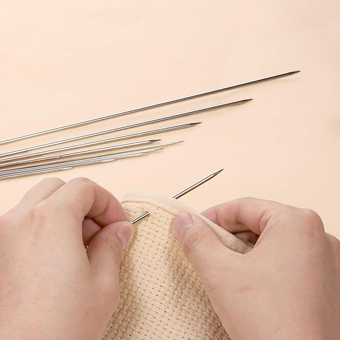 Large Eye Long Straight Upholstery Hand Needles, 10 Pcs Professional Upholstery Needle Long Sewing Needles with Needle Tube for Webbing Carpet Leather Canvas Repair Home Quilting Stitching Crafting