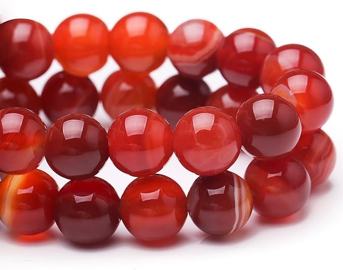 Natural Stone Beads for Jewelry Making,10mm Red Stripe Agate Polished Smooth Round Gemstone Beads for Bracelet Necklace 15 Inch