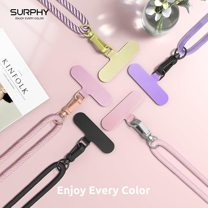 SURPHY Phone Lanyard, Adjustable Phone Strap Crossbody with 2 Pack Phone Tether Tab, Premium Metal Buckles and Two-Color Braided Cell Phone Lanyard Crossbody for Women and Men, Purple & Yellow