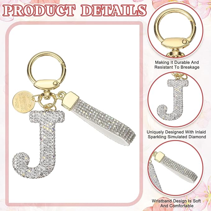 PATIKIL Initial Letter Keychain, Cute Sparkly Rhinestone Key Chain Alphabet Charm for Car Keys Handbags Purse