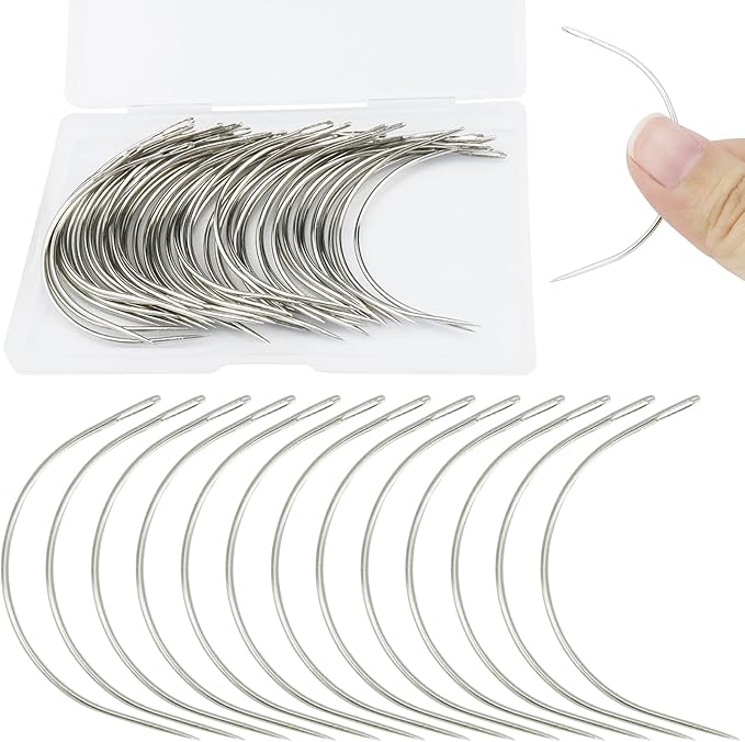 ArtCute 50 Pcs Curved Needles 3 Inch Curved Sewing Needles Leather Needles Weaving Needles Curved Upholstery Needle for Hand Sewing Carpet Leather Cavans Repairing Wig Making