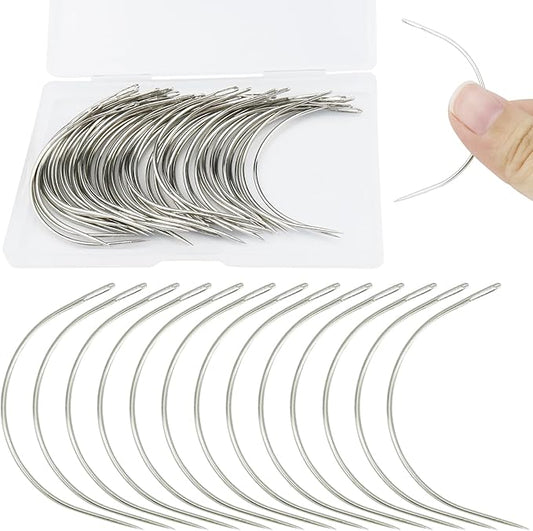 ArtCute 50 Pcs Curved Needles 3 Inch Curved Sewing Needles Leather Needles Weaving Needles Curved Upholstery Needle for Hand Sewing Carpet Leather Cavans Repairing Wig Making