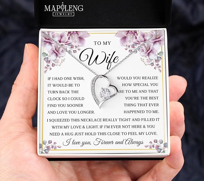 Mapileng To My Wife – Love Knot Necklace from Husband with Heartfelt Message Card & Elegant Luxury Gift Box, A Meaningful Romantic Jewelry Gift for Anniversary, Birthday, Wedding, Christmas