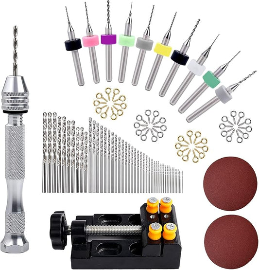 112 Pieces Precision Pin Vise Hand Drill Set Metal Manual Craft Drill Clamping with Micro Twist Bits for Jewelry, Wood, Manual Work DIY, Model Making TS/SDZKQ-01