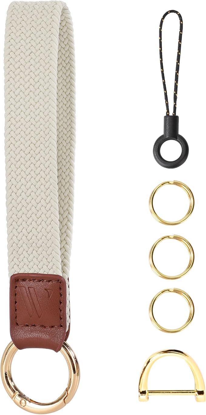 Key Chain, Stretchy Keychain Wristlet, Cute Wrist Lanyard Strap for Car Keys with D Ring for Women Men (Starlight)