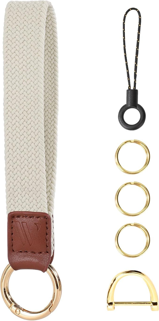 Key Chain, Stretchy Keychain Wristlet, Cute Wrist Lanyard Strap for Car Keys with D Ring for Women Men (Starlight)