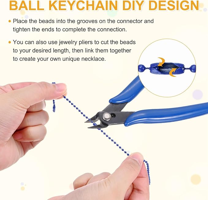 M METERXITY 100-Pack Ball Beads Chain, 4 in Metal Beaded Necklace Adjustable Keychain with Connectors for Jewelry Making/DIY Crafts/Hanging Decoration, Dog Tag Chain [Blue]
