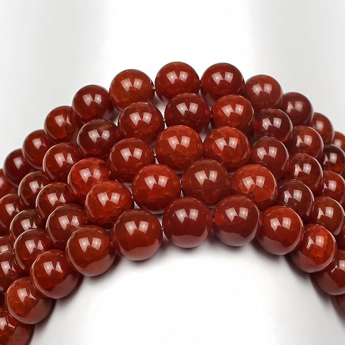 MJDCB Natural Stone Beads 12mm 30pcs Round Red Dragon Vein Carnelian Agate Loose Gemstone Bead Charms for Jewelry Making Bracelet Necklace Earring Pendant
