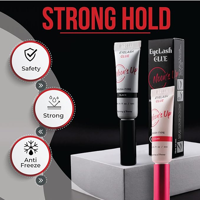 NOON'S UP Eyelash Glue (Clear) - Super Strong Hold Eyelash Adhesive | Waterproof Hypoallergenic Lash Glue for Sensitive Eyes | Blends Naturally (0.14 Fl. Oz.)