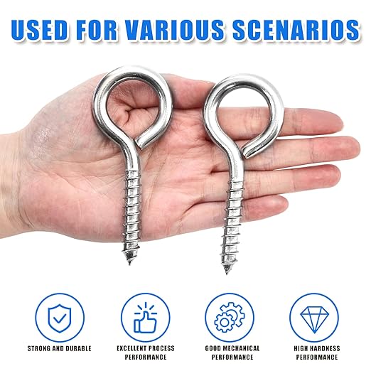 4PCS 4 inches Screw Eyes M8 304 Stainless Steel Eye Screws, Heavy Duty Screw, Eye Hooks Screw Eye Bolts Eye Hooks Screw, Indoor & Outdoor Uses (4, M8-4inch)