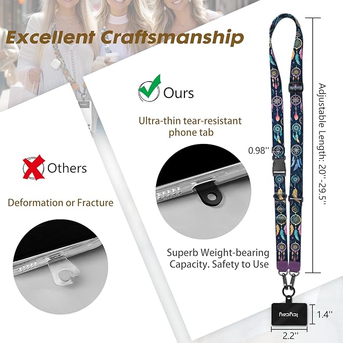 Phone Lanyard Crossbody, Dream Catcher Cell Phone Strap for Around The Neck Adjustable, Anti Theft Cute Lanyard for iPhone Case ID Holder Keys Accessories Travel Essential