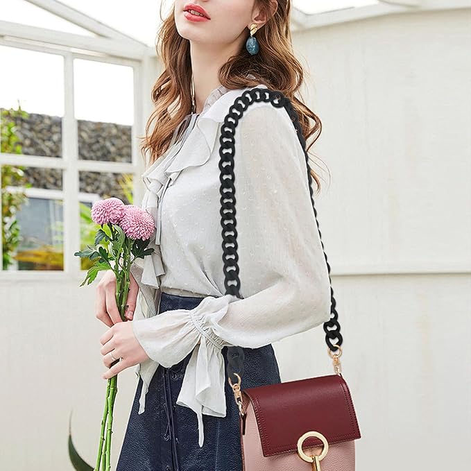 Flat Chain Strap 47.2"/120cm Shoulder Bag Strap Replacement Decorative DIY Purse & Handbag Strap Accessories, Matte Black