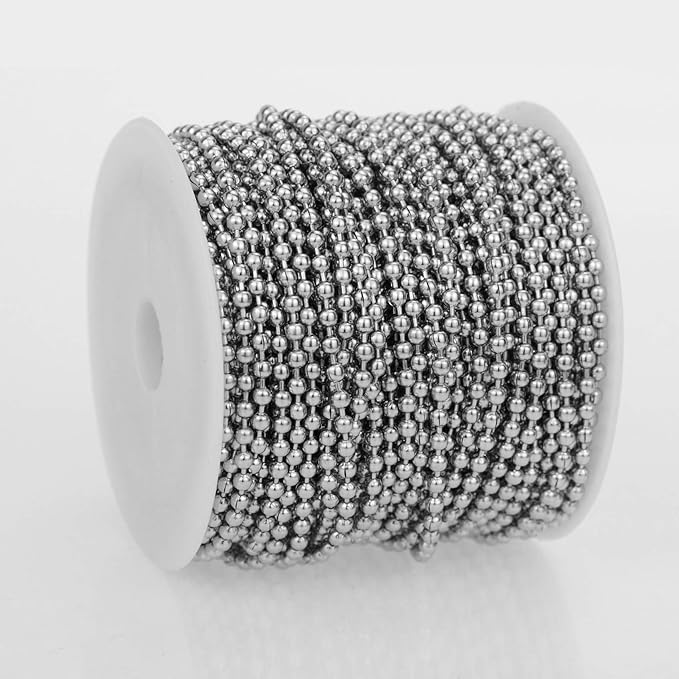 Cadikez Stainless Steel Ball Bead Chain [1.5mm/50Feet] Chains Spool with 30 PCS Connectors for Jewelry Making