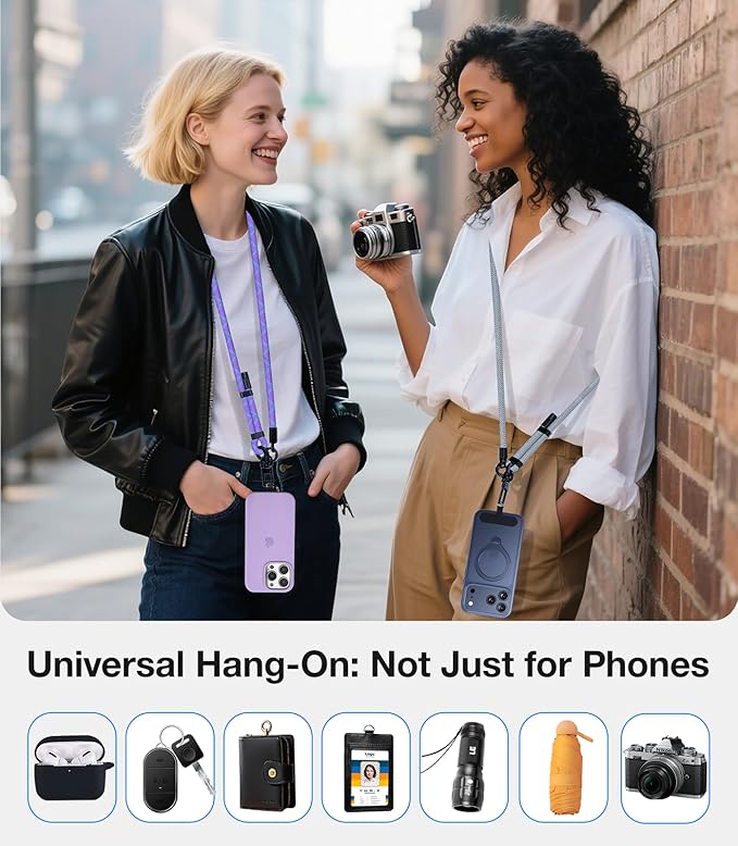 Phone Lanyard Crossbody, 2025 NEW Convertible Neck Strap& Wrist Strap, Adjustable Anti-Theft Lanyard with 2 Phone Tether Tabs, Universal Cell Phone Strap for iPhone 17 Pro Max Case, Black