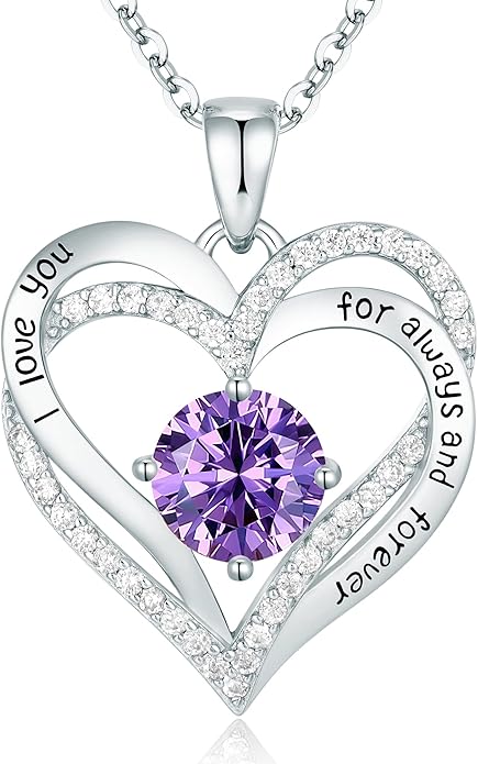CDE Forever Love Heart Necklaces for Women, Wedding Anniversary, Birthday Mothers Day Christmas Day Gifts for Mom, Mother, Wife, friend, S925 Silver Jewelry with Birthstone Pendant
