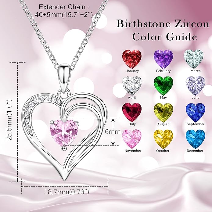 AM ANNIS MUNN 925 Sterling Silver Heart Necklace for Women Birthstone Necklace Silver Jewelry for Womens Jewelry Gifts for Women Her Mom