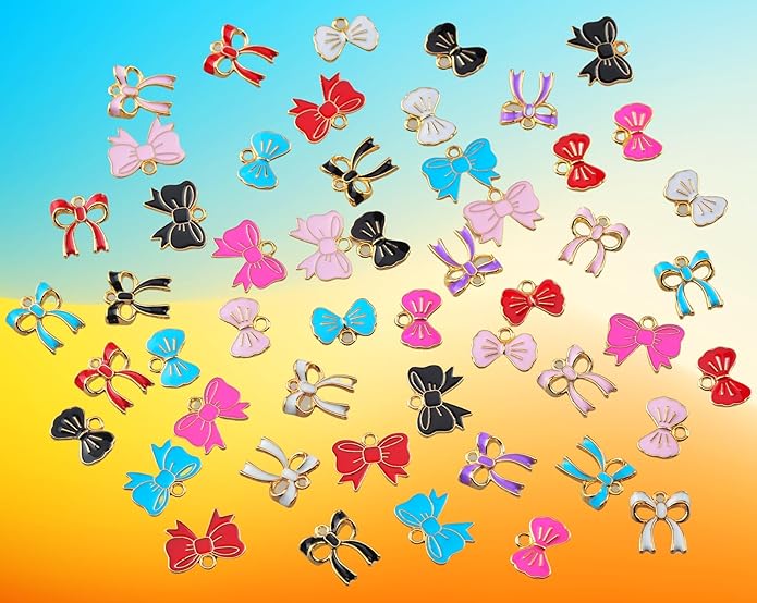 50pcs Gold Bow Charms for Jewelry Making, Cute Charms for Bracelet, Necklaces