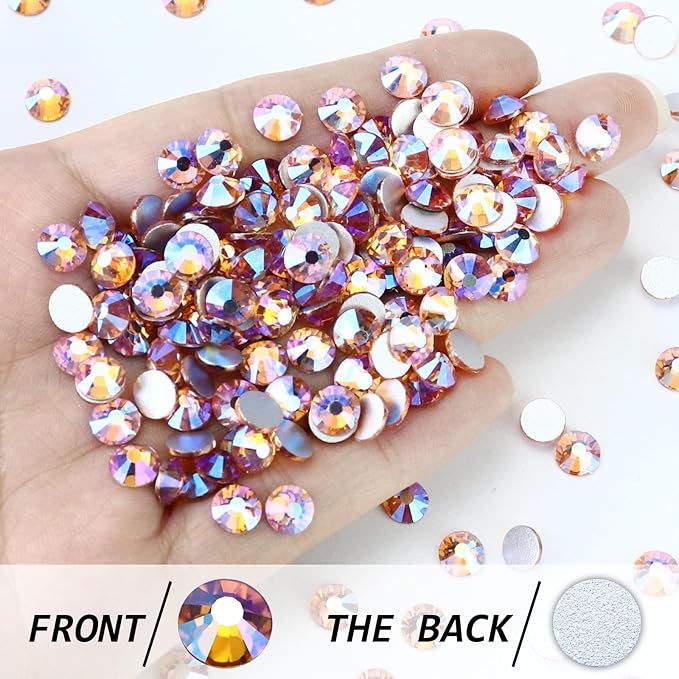 1440PCS SS3 Crystal Glass Flatback Rhinestones, Round Flat Back Crystal Gems for Nail Art and Craft Clothes, Glue Fix Diamond Stones Golden Shadow/Champagne AB (1.3-1.4mm)