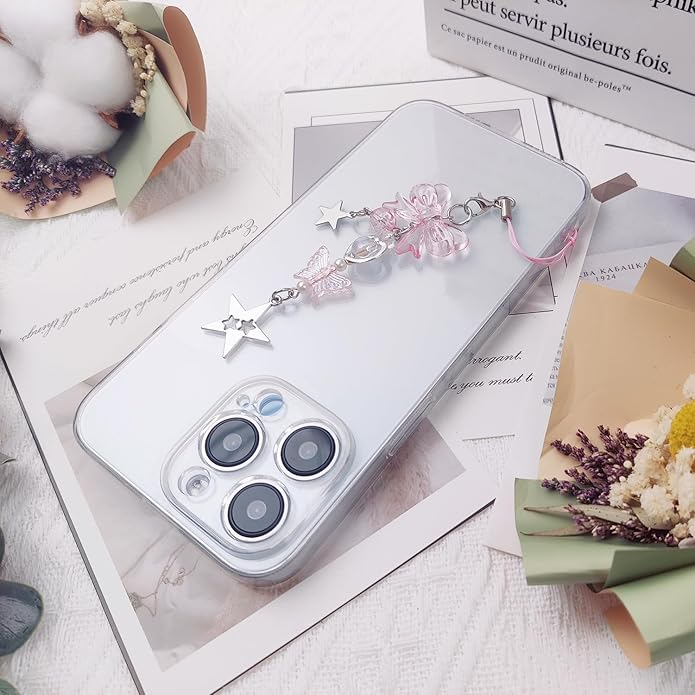 1-4PCS Cute Phone Charms Aesthetic Y2K Cell Phone Charms Strap Pink Strawberry Butterfly Star PhoneCharm Y2K Accessories for Bag Keychain Airpods Camera Pendants Decor