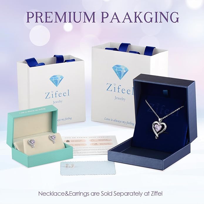 Zifeel Earrings for Women, S925 Sterling Silver Rose Gold Birthstone Heart Studs Earring for Girlfriend Wife, Anniversary Birthday Christmas Valentines Mothers Day Gifts Jewelry for Women Wife Her Mom