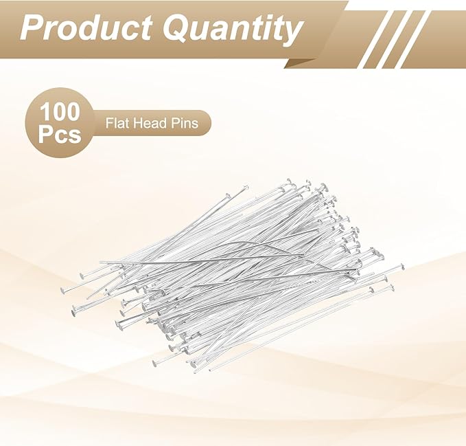 HARFINGTON 100pcs Flat Head Pins 1.97" 50mm Needles Bulk for Earring Pendant Necklace Bracelet Charm Jewelry Making Findings DIY Craft, Silver Tone