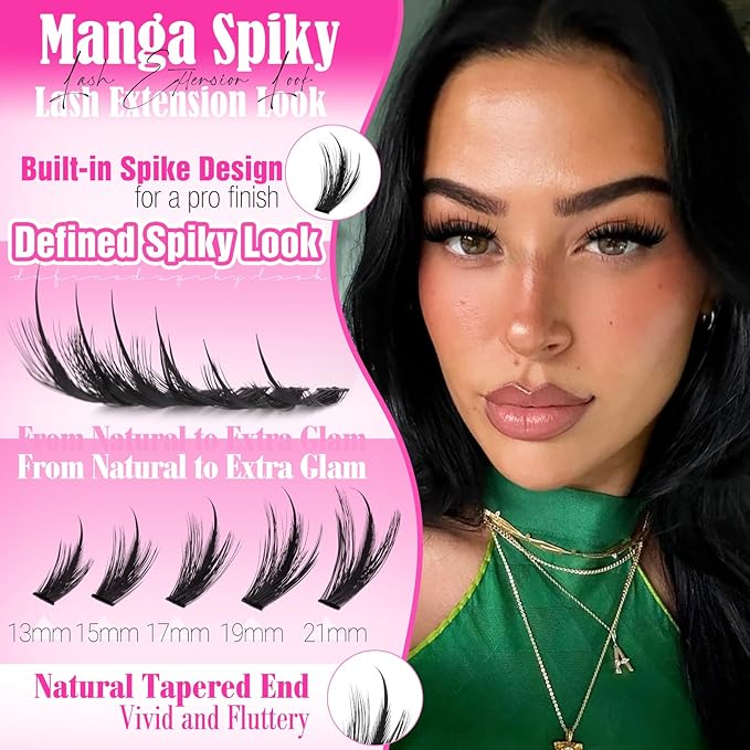 Yawamica Manga Lash Clusters Wispy Lash Extension Kit Spiky Fairy Eyelash Clusters Anime Cluster Eyelash Extensions Lashes Clusters Kit Build in Spikes with Lash Bond and Seal Remover DIY Lash at Home