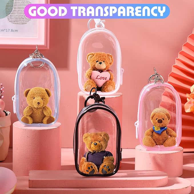 Harloon 6 Pcs Clear Figure Display Bags with Keychain for Doll 3.94 x 2.56 Inch Small Zipper Clear Pouch Keychain Display Case Portable Hanging Blind Bags Doll Storage Box Gift for Friend(Door Shape)
