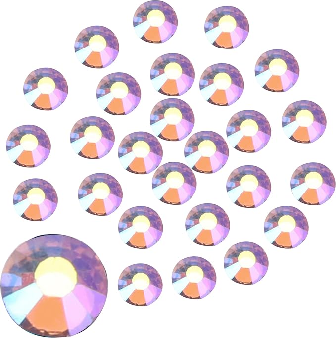 Jollin Glue Fix Crystal Flatback Rhinestones Glass Diamantes Gems for Nail Art Crafts Decorations Clothes Shoes 1.6mm (ss4 2880pcs, Light Purple AB)