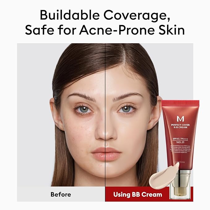 MISSHA M Perfect Cover BB Cream Dual Pack No.21 Light Beige - Light with Cool Undertone SPF 42 PA +++ 1.69 Fl Oz - Tinted Moisturizer with SPF