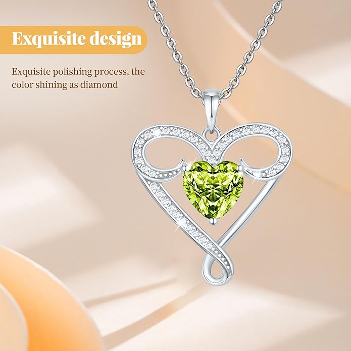 Yuelove Infinity Necklace for Women, 925 Sterling Silver Heart Necklace with 5A Zircon, White Gold Plated Adjustable Chain, Gift for Valentine's Day, Birthday, Anniversary for Wife, Girlfriend, Mom