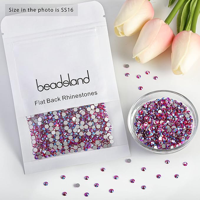Beadsland 1440 Pieces Flat Back Crystal Rhinestones Round Gems,Light Siam AB,SS16,3.8-4.0mm
