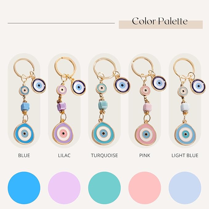 BCS Evil Eye Keychain Bag Charm - Good Luck & Protection Amulet - Car Keyring Purse Accessories for Women