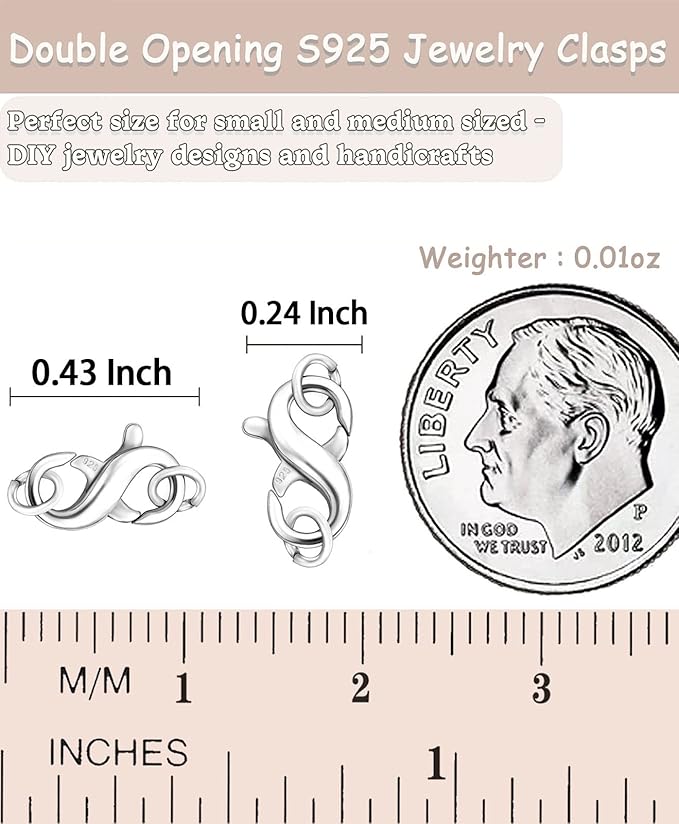 Dailyacc S925 Double Opening Lobster Clasp Sterling Silver and Gold Necklace Bracelet Extender Clasps and Closures for DIY Jewelry